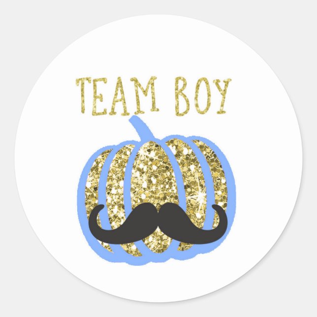 Gold pumpkin TEAM BOY Gender Reveal Game Labels (Front)