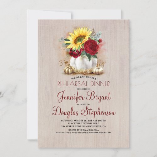 Gold Pumpkin Vase Rustic Fall Rehearsal Dinner Invitation