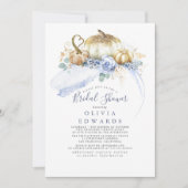 Gold Pumpkins Dusty Blue Floral Fall Bridal Shower Invitation (Front)