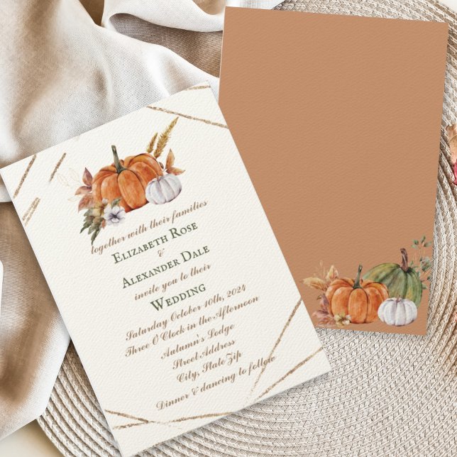 Gold Pumpkins Elegant Fall Wedding Geometric Invitation (Creator Uploaded)