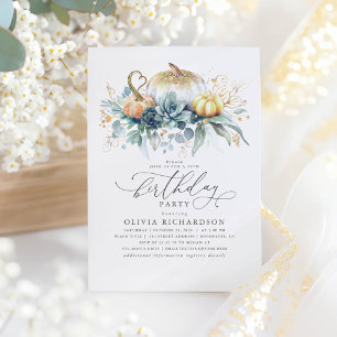 Gold Pumpkins Succulents Greenery Fall Birthday Invitation