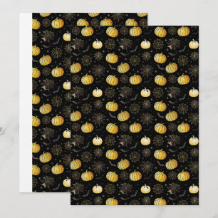 Gold Pumpkins & Webs – Seamless Halloween Pattern Invitation