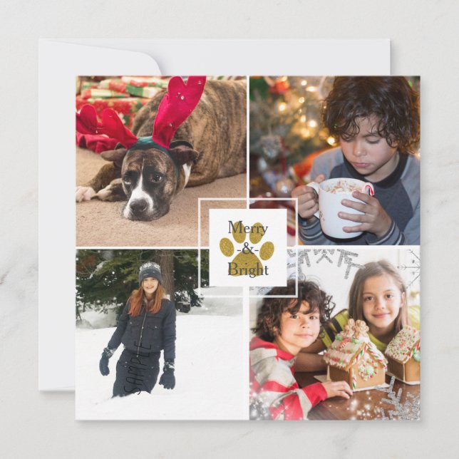 Gold Puppy Paw Christmas Holiday 4 Photo Custom (Front)
