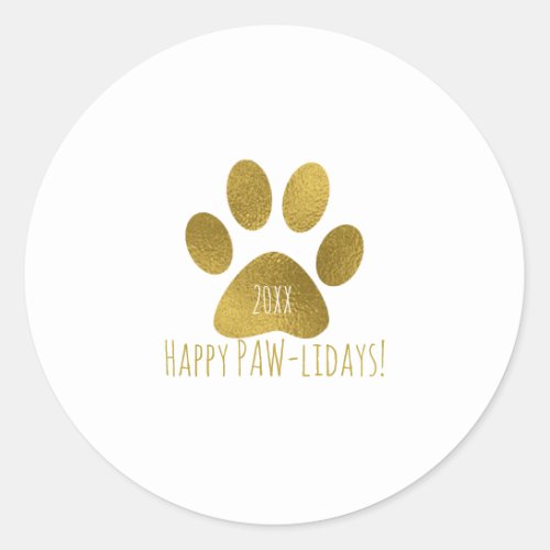 Gold Puppy Paw Faux Foil Look Classic Round Sticker