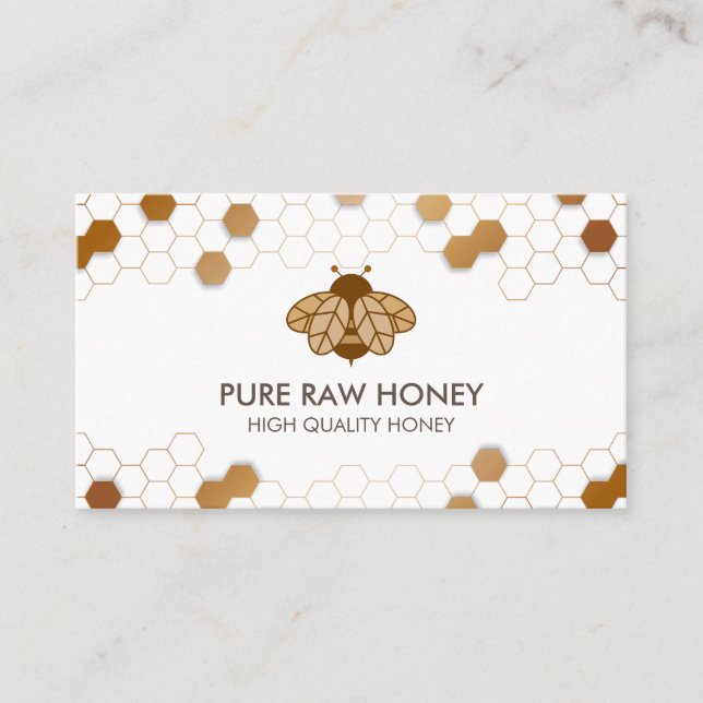 Gold Pure Raw Honey Bee Cute Honeycomb Business Card (Front)