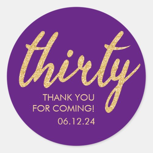 Gold Purple 30 Birthday Thank You Glitter Thirty Classic Round Sticker