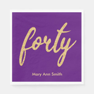 Gold Purple 40 Birthday Party Glitter "Forty" Napkins