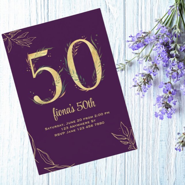 Gold Purple 50 and Fabulous Birthday Invitations (Creator Uploaded)