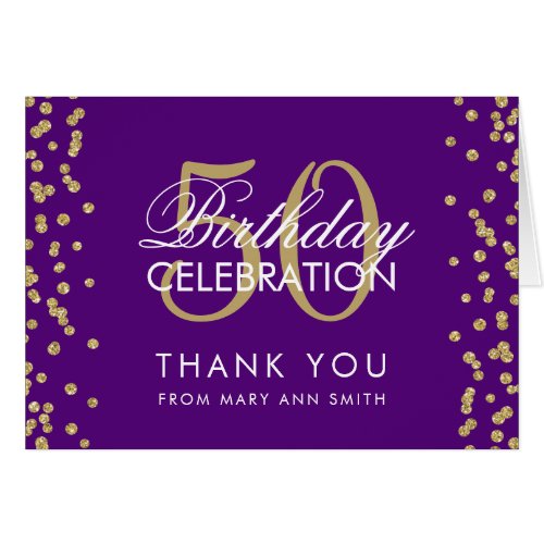 Gold Purple 50 Birthday Thank you Confetti
