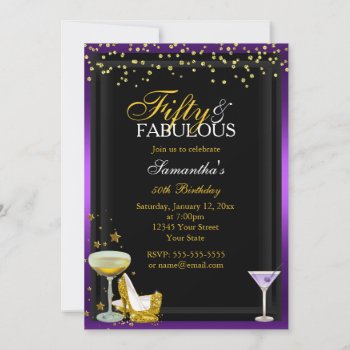 Gold & Purple 50 & Fabulous Birthday Invitation by ExclusiveZazzle at Zazzle