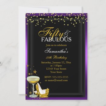Gold & Purple 50 & Fabulous Birthday Invitation by ExclusiveZazzle at Zazzle