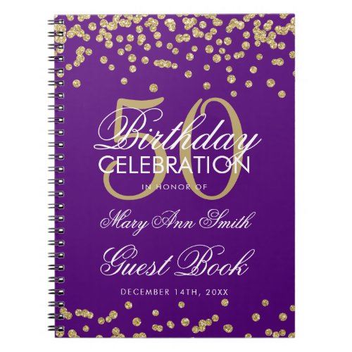 Gold Purple 50th Birthday Guest Book Confetti