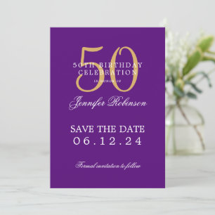Gold Purple 50th Birthday Save the Date  Invitation