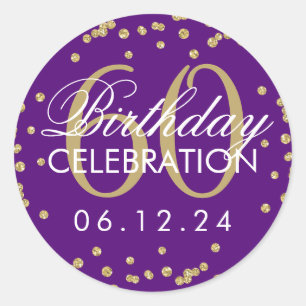 Gold Purple 60th Birthday Faux Glitter Confetti Classic Round Sticker