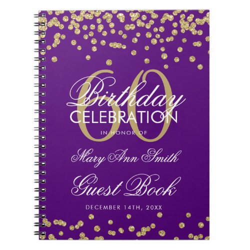 Gold Purple 60th Birthday Guest Book Confetti