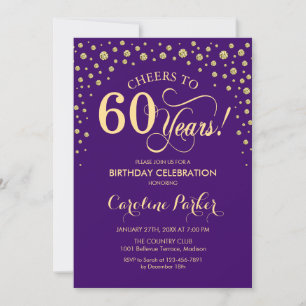 Gold Purple 60th Birthday Party Invitation