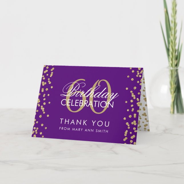 Gold Purple 60th Birthday Thank you Confetti (Front)