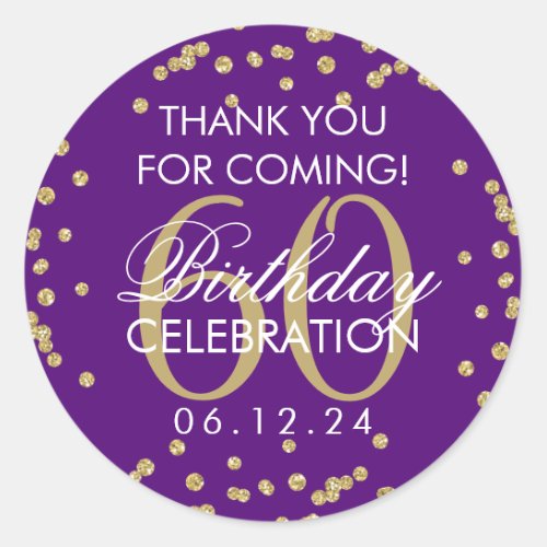 Gold Purple 60th Birthday Thank You Confetti Classic Round Sticker