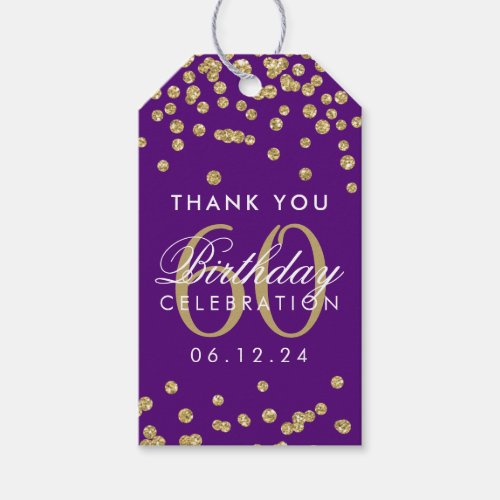 Gold Purple 60th Birthday Thank You Confetti Gift Tags