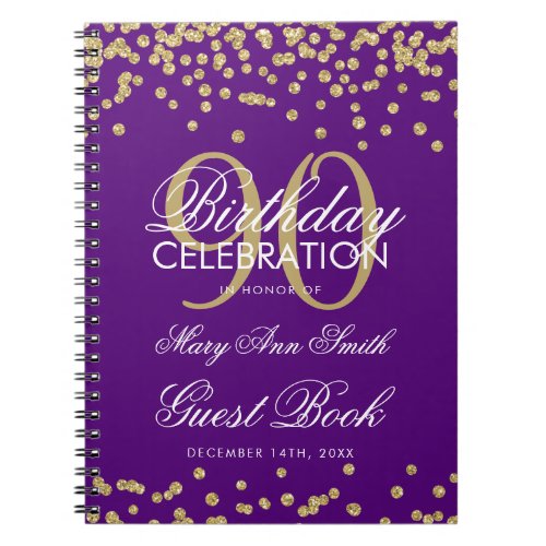 Gold Purple 90th Birthday Guest Book Confetti