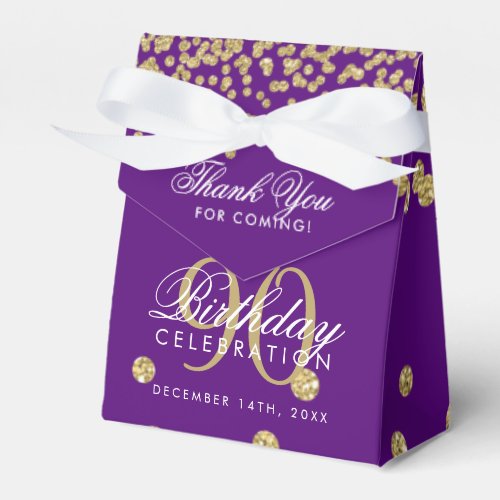 Gold Purple 90th Birthday Thank You Confetti Favor Boxes