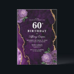 Gold Purple Agate 60th Birthday Invitation<br><div class="desc">Elegant Gold Purple Floral Agate 60th Birthday party Invitation features beautiful purple violet hues of gemstone geode and delicate purple rose florals with gold speckles.</div>
