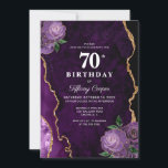 Gold Purple Agate 70th Birthday Invitation<br><div class="desc">Elegant Gold Purple Floral Agate 70th Birthday party Invitation features beautiful purple violet hues of gemstone geode and delicate purple rose florals with gold speckles.</div>