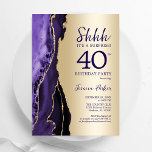 Gold Purple Agate Surprise 40th Birthday Invitation<br><div class="desc">Purple and gold agate surprise 40th birthday party invitation. Elegant modern design featuring watercolor agate marble geode background,  faux glitter gold and typography script font. Trendy invite card perfect for a stylish women's bday celebration. Printed Zazzle invitations or instant download digital printable template.</div>