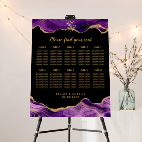 Gold Purple Agate Wedding 10 Table Seating Chart Foam Board