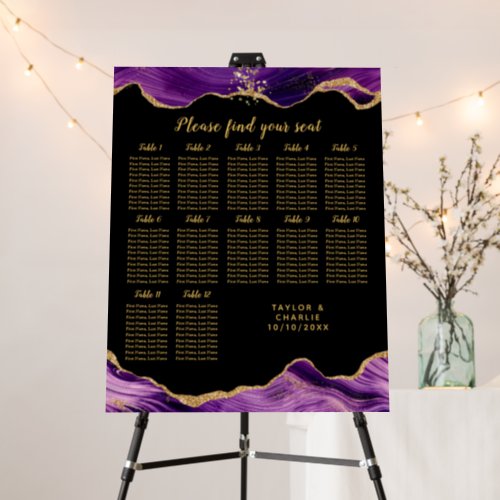 Gold Purple Agate Wedding 12 Table Seating Chart Foam Board