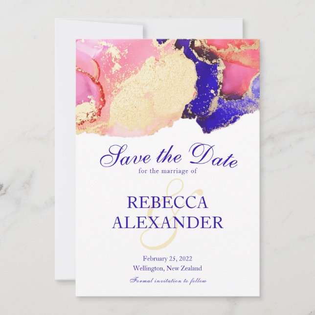 Gold Purple Agate Wedding Save The Date (Front)