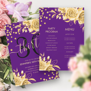 Gold Purple Allinone Floral Glitter 30th Birthday  Invitation by Rewards4life at Zazzle