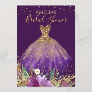 Gold Purple Amethyst Dress Bridal Shower Invite