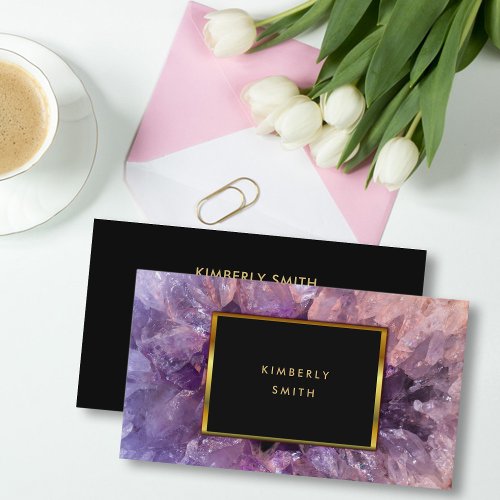 Gold purple amethyst gemstone geode business card