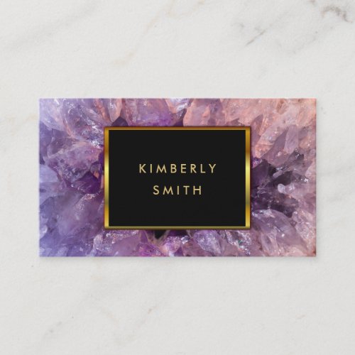 Gold purple amethyst gemstone geode business card