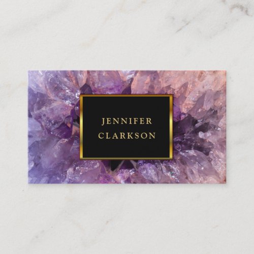 Gold purple amethyst gemstone geode mineral business card