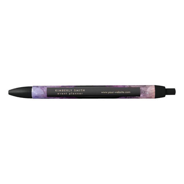 Gold purple amethyst gemstone mineral pen (Front)