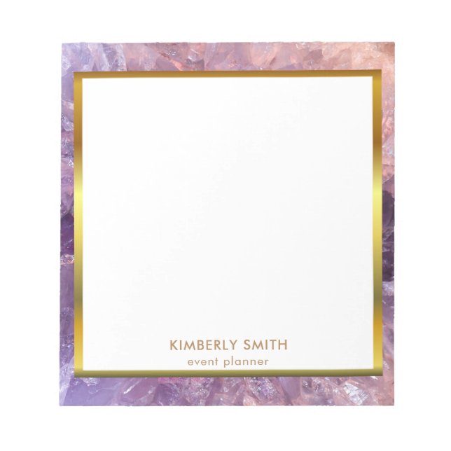 Gold purple amethyst gemstone mineral personalized notepad (Front)