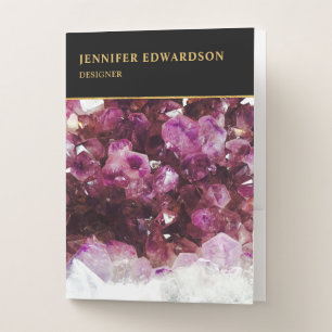 Gold purple amethyst gemstone mineral personalized pocket folder