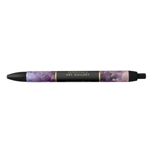 Gold purple amethyst gemstone professional black ink pen