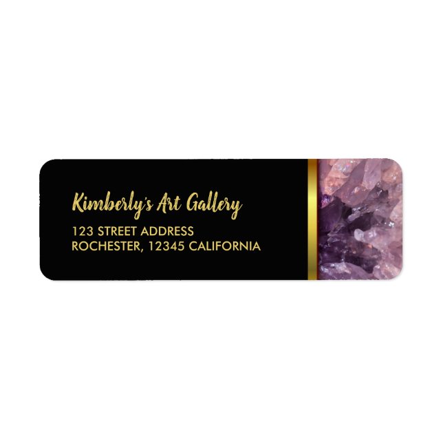 Gold purple amethyst gemstone professional label (Front)