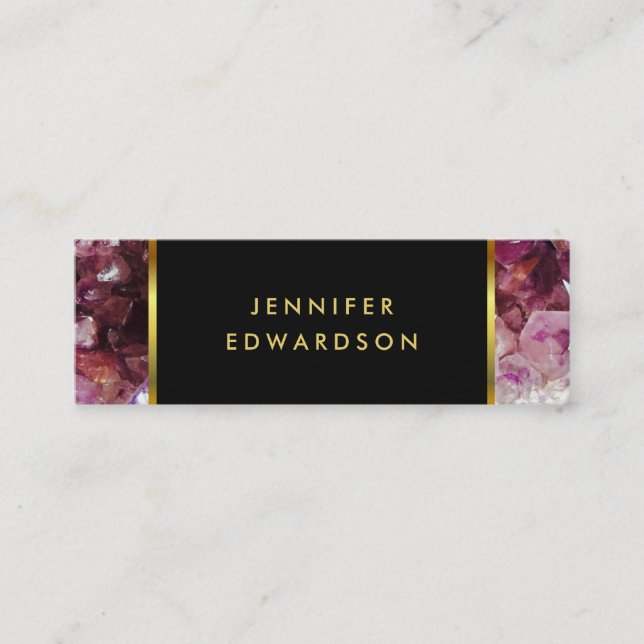 Gold purple amethyst gemstone professional mini business card (Front)