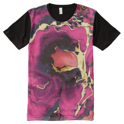 Gold purple and black Marble acrylic paint art All-Over-Print T-Shirt