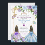 Gold Purple And Blue Floral Crown Twin Quinceañera Invitation<br><div class="desc">EDITABLE Gold Purple And Blue Floral Crown Twin Quinceañera Invitation
Elegant Blue Quinceañera Purple Butterfly & Gold Crown Mexican Birthday Invitation
Mis Quince 15 Anos,  16th Birthday</div>