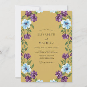 Gold Purple Anemone Wedding Invitation