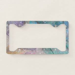 Gold Purple Aqua Flower Sparkle License Plate Frame