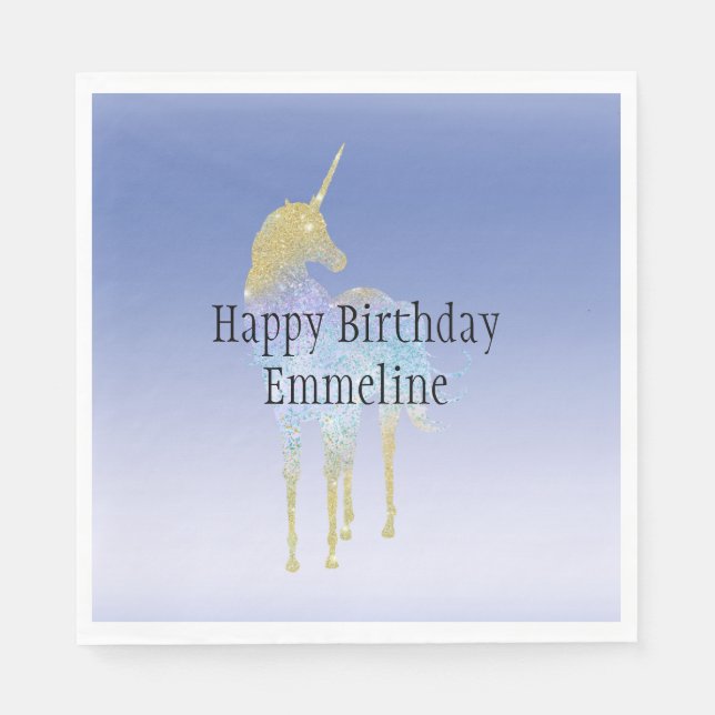 Gold Purple Aqua Glitter Unicorn   Napkins (Front)
