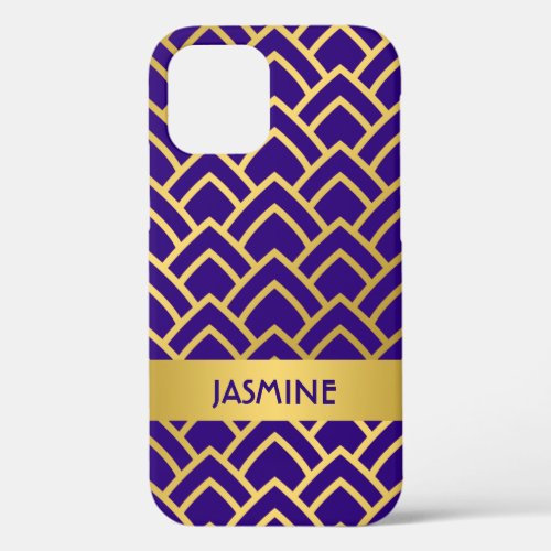 Gold Purple Art Deco Geometric Pattern Personalize iPhone 12 Case