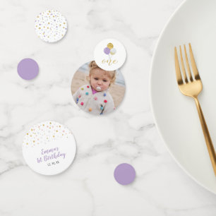 Gold & Purple Balloons Girl 1st Birthday Party Confetti