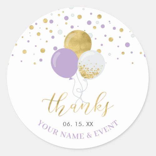 Gold  Purple Balloons  Party Favor Thank you Classic Round Sticker